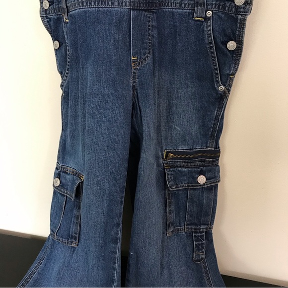 Y2K Old Navy Denim Overalls | 2003 Low Cut Low Rise Cargo Overalls - Picture 5 of 16
